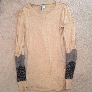 Tan see through long sleeve with leopard print